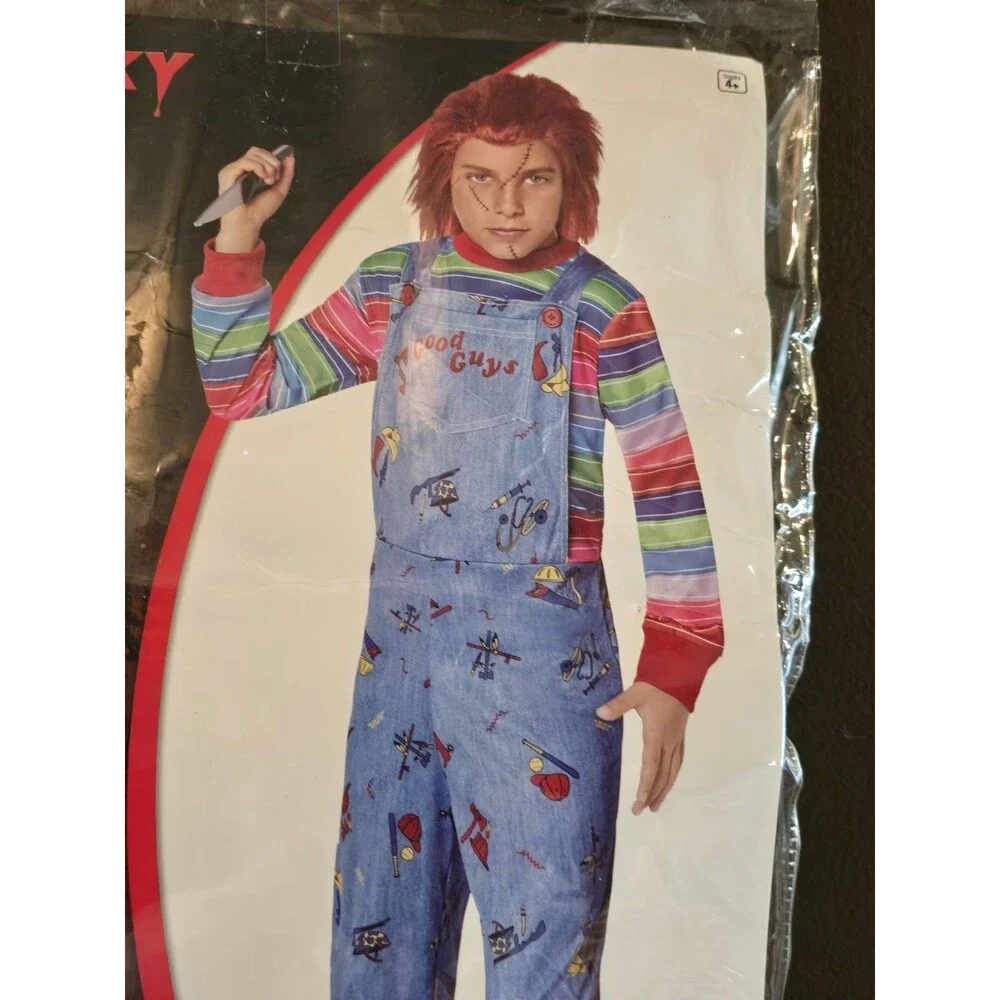 Spirit Halloween Chucky Child Costume Horror Small Medium S M Overalls Wig New